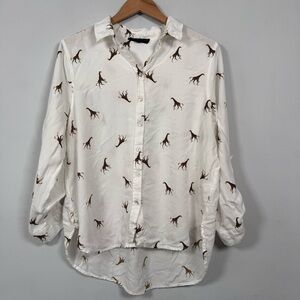 Jane and Delancey Giraffe Print Button Down Shirt, Size XL